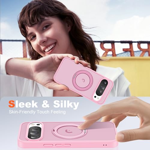 UGENINO Compatible with Google Pixel 10/Pixel 10 Pro Case with 360° Magnetic Ring Stand [Compatible with Mag-Safe] Shockproof Translucent Phone Case 6.3" for Women Men, Pink by UGENINO - Image 7