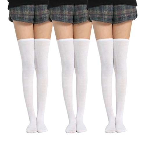 UILYNIU 3 Pairs Ladies Girls Extra Long Socks Thigh High Socks, Over The Knee Socks Slouch Socks Boot Stockings, Over Knee Leg Warmers for Dancing, Cosplay, Stage Performance, Daily Wear (White) UILYNIU 3 Pairs Ladies Girls Extra Long Socks Thigh High Socks, Over The Knee Socks Slouch Socks Boot Stockings, Over Knee Leg Warmers for Dancing, Cosplay, Stage Performance, Daily Wear (White)