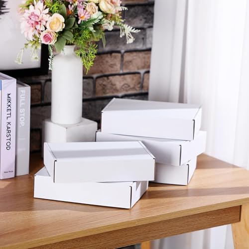 Image of Qilery 400 Pcs 5.9 x 3.9 x 1.2 Inches Shipping Boxes Corrugated Cardboard White Mailer Boxes Packaging for Small Business Mailing Wrapping Present Gift