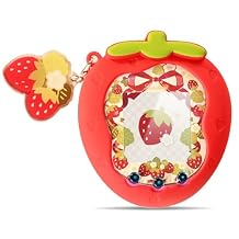 GeekShare Cute Strawberry Design Silicone Protective Case for Tamagotchi Uni, Full-Body Cover, with Stickers & Acrylic Keychain - Red
