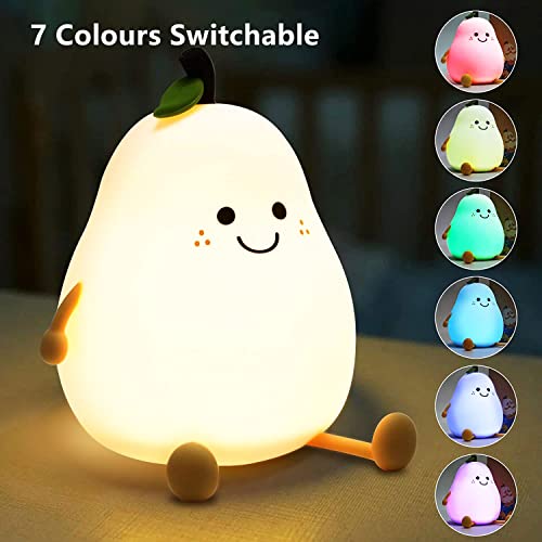 Rolilink Led Nursery Night Lights For Kids, Cute Animal Silicone Baby Night Light With Touch Sensor - Soft Silicone Pear Nightlight Usb Rechargeable Baby Girl Boys Gifts, Xmas Gifts For Toddler Kids #TOP2