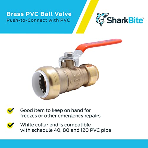 SharkBite 1 Inch PVC x 3/4 Inch CTS Ball Valve, Push to Connect Brass Plumbing Fitting, PEX Pipe, Copper, CPVC, PE-RT… - Image 5