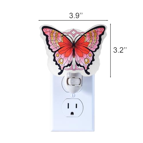 Image of Pink Butterfly Night Light Plug into Wall - Made with Real Glass, Stained Glass Styled Nightlight for Hallway, Nursery, Bedroom, Bathroom, Kitchen, Stairway - Nature Inspired Accent Home Decor