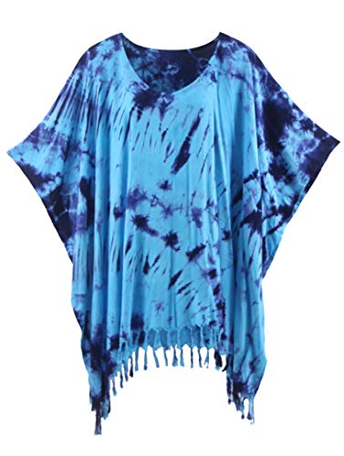 Beautybatik Boho Hippie Tie Dye Túnica Blusa Kaftan Plus Tamaño Top 18 a 26 Azul Blue-14098 46 Cover