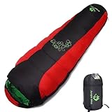 Saco de dormir de invierno de 0 grados, lavable a máquina, para adultos y jóvenes, con saco de compresión para todas las estaciones, para camping, senderismo y viajes (rojo)