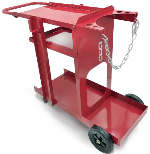 Welding Cart for TIG MIG Welder Plasma Cutter Gas Bottle Storage 3-Tier Shelves Red