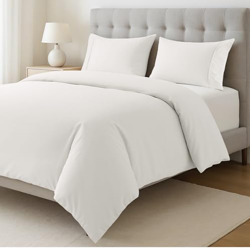Lane Linen 100% Cotton Single Duvet Cover Set White - Pre-Washed, Eco-Friendly, Percale Weave Bedding - Lightweight, Breathable Quilt Cover with Button Closure, 2 Piece Set