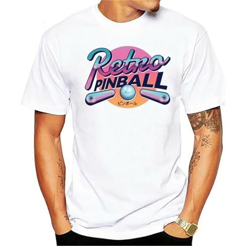 T-shirt Pinball Flipper blanc au design rétro soigné et coupe homme élégante