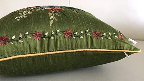 Image of TARA- Sparkling Homes Embroidered 250 TC Cushion Covers 16 X 16 Inches In Cotton Silk, My Fair Lady (Olive Green, 16 X 16 Inches)