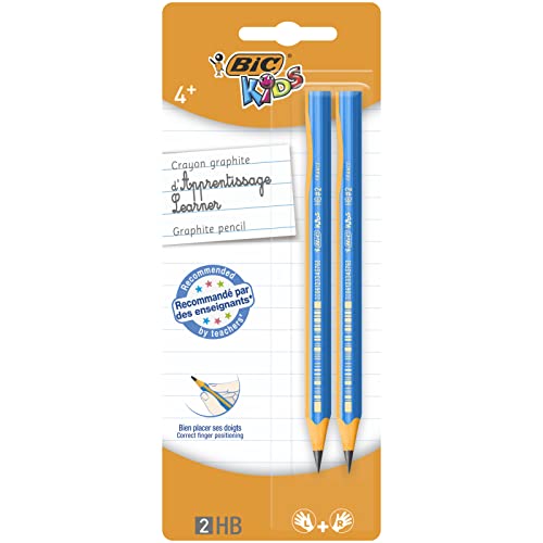 BIC Kids Crayons à Papier d'Apprentissage Triangulaires Extra-Larges HB - Bleu ou Rose (sans choix possible), Blister de 2 Cover