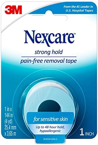 Nexcare Strong Hold Pain-Free Removal Tape, Silicone Adhesive, Secures Dressing and Lifts Away Cleanly - 1 In x 4 Yds, 1 Roll of Tape