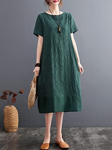 Mingzhe Vestido feminino solto com bolsos manga curta vestido casual de férias