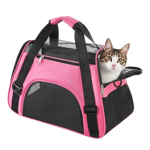 Hundetasche Netzgewebe Atmungsaktiv Katzentransportbox Faltbar Hundetragetasche Waschbar Matte Kleintiertasche Einstellbar Schultergurt Katzentasche Abnehmbar Transporttasche Hunde Katzen Welpen