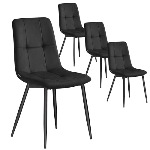 VASAGLE Esszimmerstühle Samt Küchenstühle bis 120 kg belastbar Sessel mit verstellbaren Füßen modern gepolstert für Wohnzimmer 4er Set tintenschwarz KDC080BH01