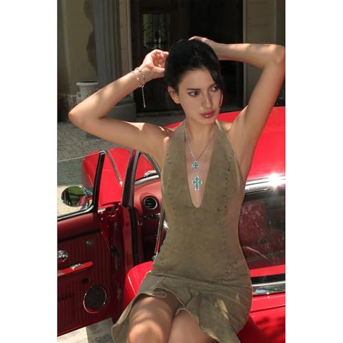 Paraiba Cross Necklace for Women, 24K Gold/Silver Plated Lucent Tide Cross Necklace CZ Pendant Trendy Cross Charm Chain Necklaces Religious Faith Jewelry Gift4