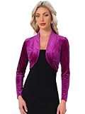 Cardigan ouvert sur le devant pour femme avec col châle, couleur pure, manches longues, ourlet incurvé, velours doux, extensible et léger, boléro court en velours élégant pour robes
