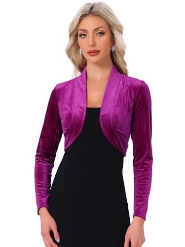 Image of Allegra K Women's Long Sleeve Velvet Shrug Cocktail Party Open Front Cropped Bolero Cardigan Top