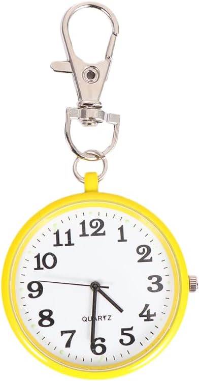 Balacoo Pocket Watches for Men: Portable Clip on Watch with Keychain, Unisex Pocket Watches with Glass Large Digital Dial (Yellow)