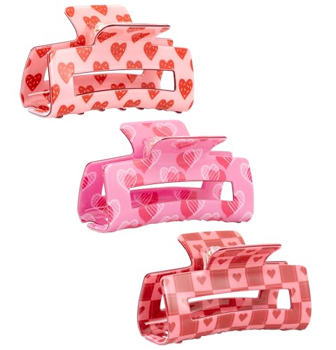 3Pcs Valentine's Day Heart Hair Claw Clips for Women- Cute Pink &...