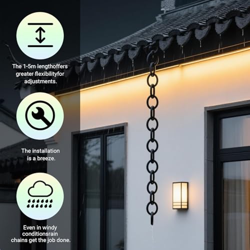 Chaîne de pluie pour tonnelle et balcon, cascade d'eau décorative noire 4M - 3