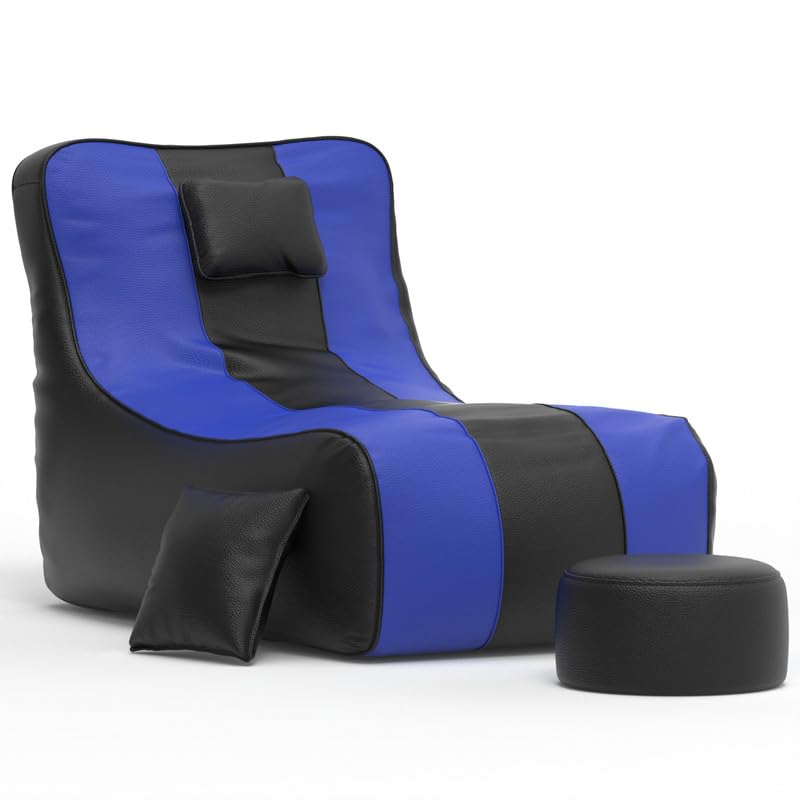 Image of Biggie Bean Bag Chair 6XL with Beans Filled-Zuno Lounger-Laziness Pro Max-Crafted for Comfort-Styled for Elegance with Free Cushion & Footrest (Matching Color : Regular, Black Blue)