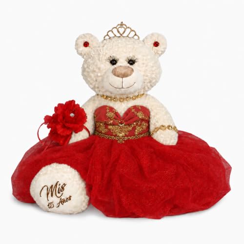 KINNEX COLLECTIONS SINCE 1997 20" Quince Anos Quinceanera Last Doll Teddy Bear with Dress (Centerpiece) ~ ARC16831-14 (Red)