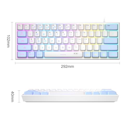 Image of MageGee TS91 Ergonomic Waterproof Mechanical Feeling Office Computer Keyboard Mini 60% Gaming Keyboard, RGB Backlit 61 Key Ultra-Compact Keyboard, for PC, MAC, PS4, Xbox ONE Gamer(Blue White)