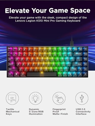 Image of Lenovo Legion K510 Mini Pro Wired Mechanical Gaming Keyboard - 75% Compact Design, RGB Illumination, Hot-Swappable Mechanical Switches, Programable Keys