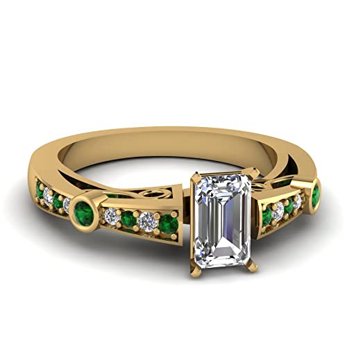 Image of 55Carat Choose Your Gemstone Tapered Vintage Engagement Ring Yellow Gold Plated Emerald Shape Vintage Engagement Rings Everyday Jewelry Wedding Jewelry Handmade Gifts for Wife US Size 4 to 12