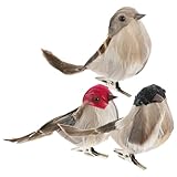 Angoily Fake Birds, 3Pcs Artificial Clip on Birds, Realistic Feather Simulated Sparrow Mini Ornaments for Crafts, Christmas Tree Wreath Floral Yard Patio Garden Home Party Centerpieces Decor