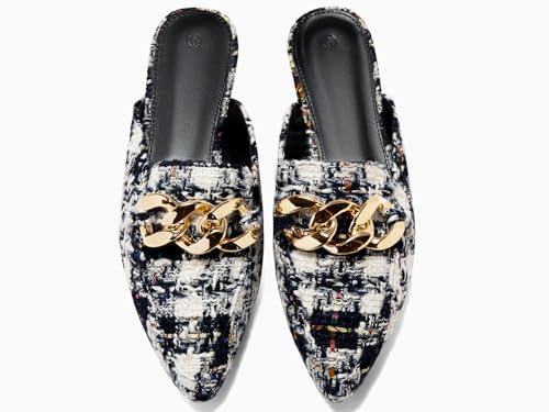 Image of Juliet Holy Womens Mules Flats Pointed Toe Backless Loafers Slip on Metal Chain Slides
