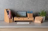 Osco Bamboo Monitor Stand Riser with 2 Drawers – Fully Assembled Sustainable MOSO Bamboo Desk Raiser for Computer or Laptop – Natural Wood Finish, 11×47×18 cm - Image 8