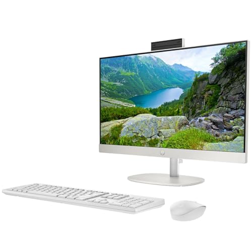 Image of HP 27 inch All-in-One Desktop Computer, FHD IPS Touchscreen, AMD Ryzen 5 7520U Processor, 16GB LPDDR5, 256GB SSD, Wi-Fi 6, HDMI, USB-C, Ethernet RJ-45, Wireless KB& Mouse, Windows 11 Pro