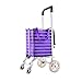 XBR Einkaufswagen mit Rädern, zusammenklappbarer Einkaufswagen 4-Rad Leichter Push-Pull-Einkaufswagen Tasche Gepäck Lebensmittelwagen Lila