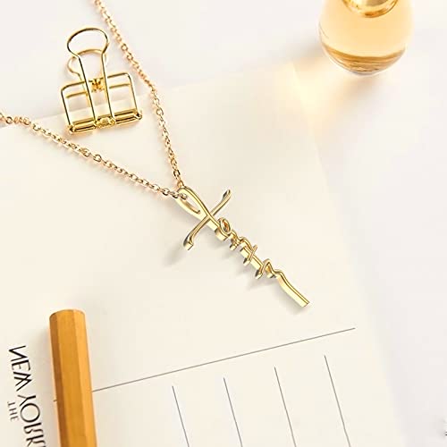 Fencci Solid 14K Yellow Gold Faith Cross Necklace For Women, Real Gold Crucifix Crosses Pendant Necklace Faith Jewelry Birthday Christmas Gifts #TOP6