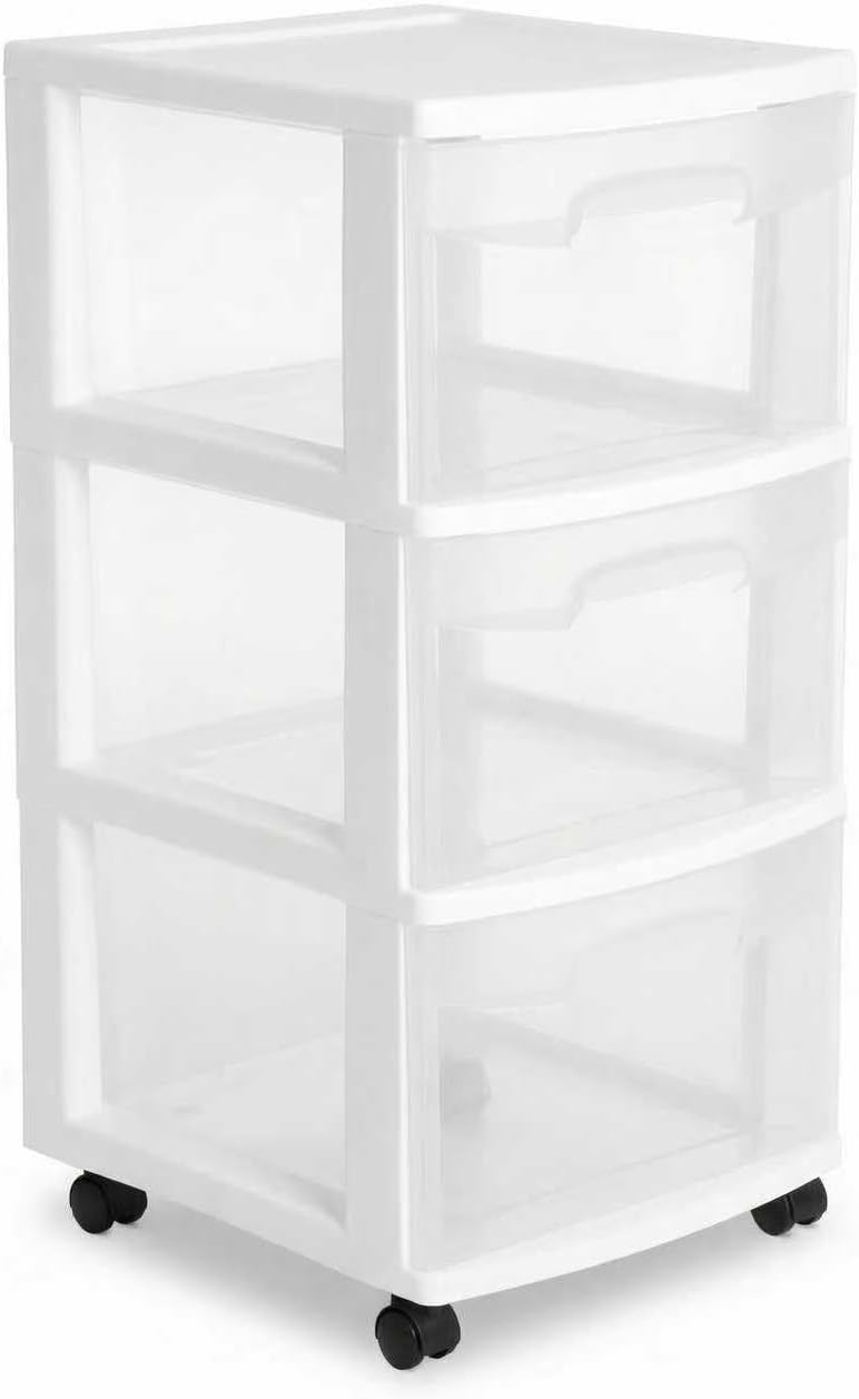 3 Drawer Rolling Plastic Storage Cart with Large Durable Clear Drawers and Removable Wheels, Suitable for Bedroom, Dormitory, Closet, Kitchen and Office (WHITE) - Image 6