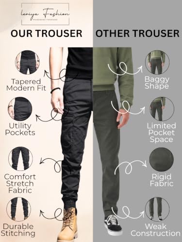 Image of Leriya Fashion Men's Cargo Pants | 6 Pocket Cotton Cargo Joggers for Men | Loose Fit Stylish Pant with Pockets | Casual Baggy Trousers & Streetwear Lower