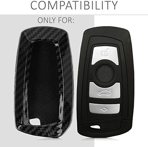 kwmobile Car Key Cover Compatible with BMW 3 Button Remote Control Car Key (only Keyless Go) - Hard Case - Carbon Black