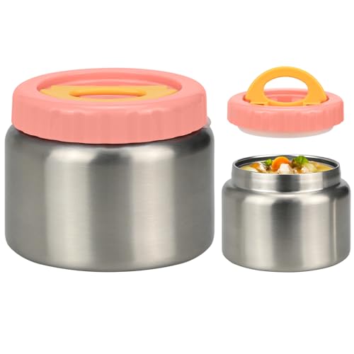 Smlper Recipiente térmico para alimentos, 250 ml/350 ml, recipiente infantil de acero inoxidable con doble tapa, recipiente térmico portátil, aislante, mango aislante y aislado al vacío