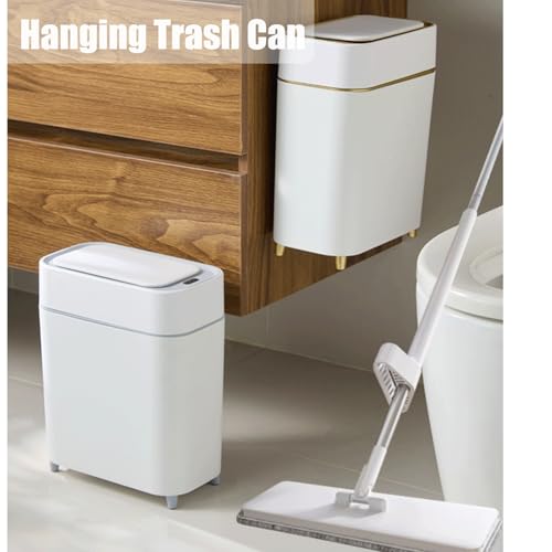 Yatmung 2-Pack - Automatic Compact Trash Can with Touchless Lid Smart Garbage Can - Waste Basket for Bathroom, Bedroom, Laundry Room, Small Spaces - Motion Sensor Trash Bin - White with Gold Edge by Yatmung - Image 3