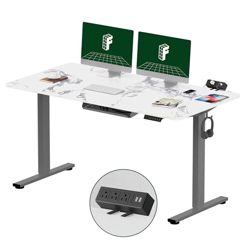 FLEXISPOT EN2 Whole-Piece Standing Desk with Clamp Power Strip, 55 x 28 Electric Stand Up Height Adjustable Desk with Cable Management (Gray Frame + 55