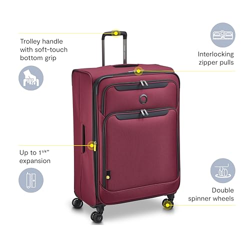 Image of DELSEY PARIS Sky Max 3.0 Checked Suitcase 28 Inch Large, Lightweight Softside Expandable Luggage, Spinner Wheels, Soft Touch Handle, Burgundy