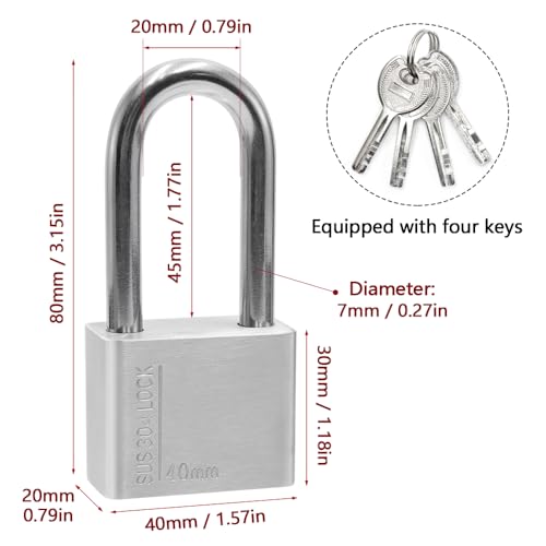 Miniatura 2 de Ktbeyti Grillete Alto Candado De Acero Inoxidable 304 Con 4 Llaves, Protección Impermeable Y De Alta Seguridad Para Uso En Exteriores, 40 Mm