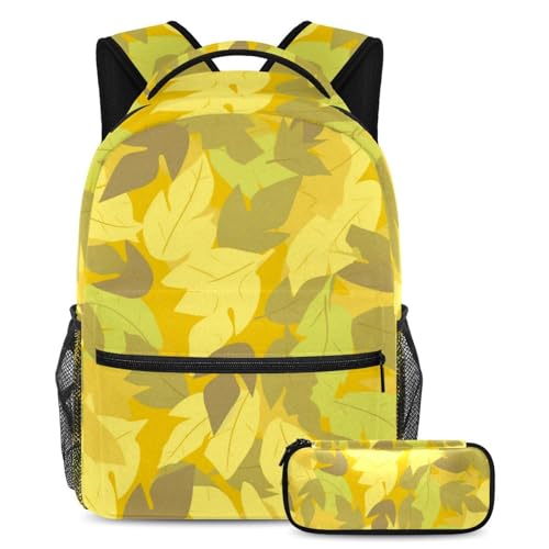Cartable rentrée scolaire motif feuilles jaunes pour ado et enfant
