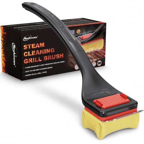 Image of NEWKITCHEN Grill Brush Bristle-Free Steam Cleaning, BBQ Brush Replaceable Heat-Resistant Kevlar Head with Grill Scraper Safe Barbecue Grill Cleaner