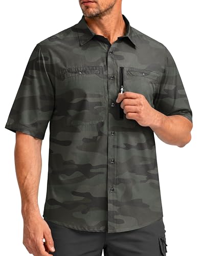 Image of G Gradual Men's Fishing Shirts with Zipper Pockets UPF 50+ Lightweight Cool Short Sleeve Button Down Shirts for Men Hiking