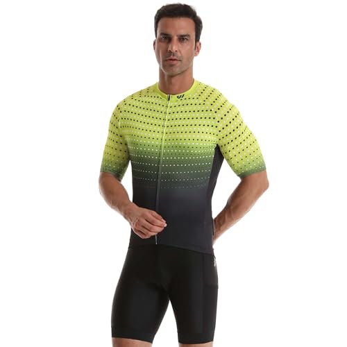 Image of Wulibike Men's Gradient Green Cycling Jersey, Cycling Jersey Top, Full Zip Breathable, 3 Pockets, L