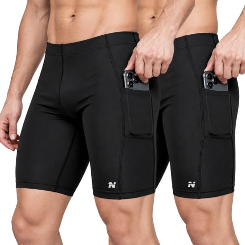 Image of NINQ Mens 2 Pack Polyester Yoga Short Men Summer Running Gym Sports Shorts with Pockets Shorts for Men (in, Alpha, 2XL, Regular, BLACK2)
