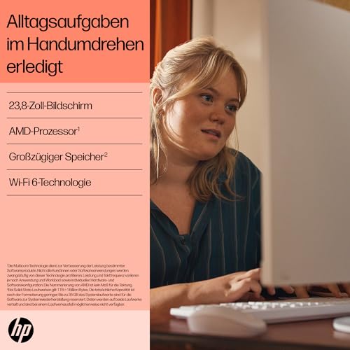 HP All-in-One-PC, 23,8 FHD-Touchscreen, AMD Ryzen 5 7520U, 16 GB DDR4 RAM, 512 GB SSD, AMD Radeon-Grafik, Windows 11 Home, QWERTZ, Weiß