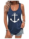 Floerns Women's Anchor Graphic Scoop Neck Tank Top Sleeveless Casual Vest Shirts Blue and White Medium